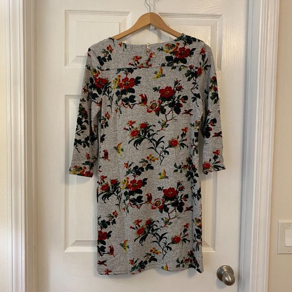 Papillon 3/4 Sleeve Sweater Dress in Grey Floral - Women's Medium - Picture 8 of 10